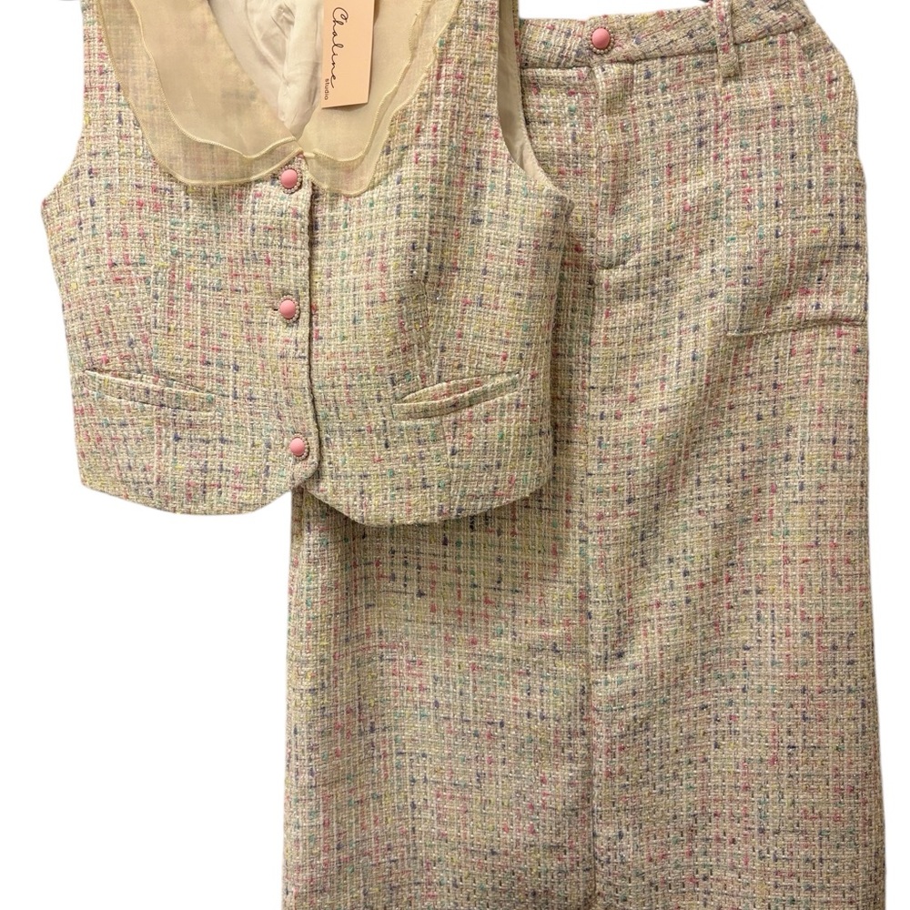 Coquette old-Money Inspired Multicolor Tweed Skirt Set NWT size M